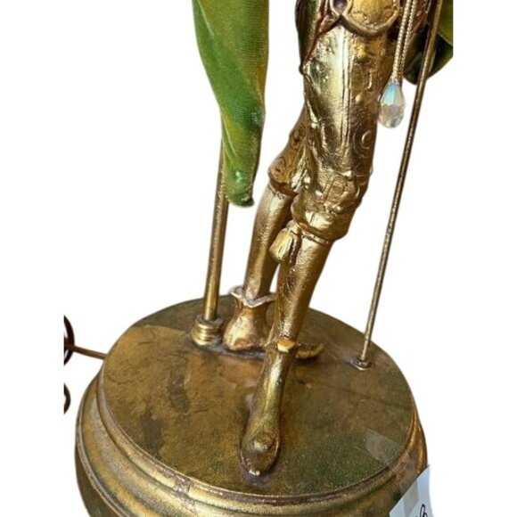 Vtg 40" MCM Italian Pixie Elf Statue Table Floor Lamp Torchiere Green Gold Leaf - Picture 12 of 16